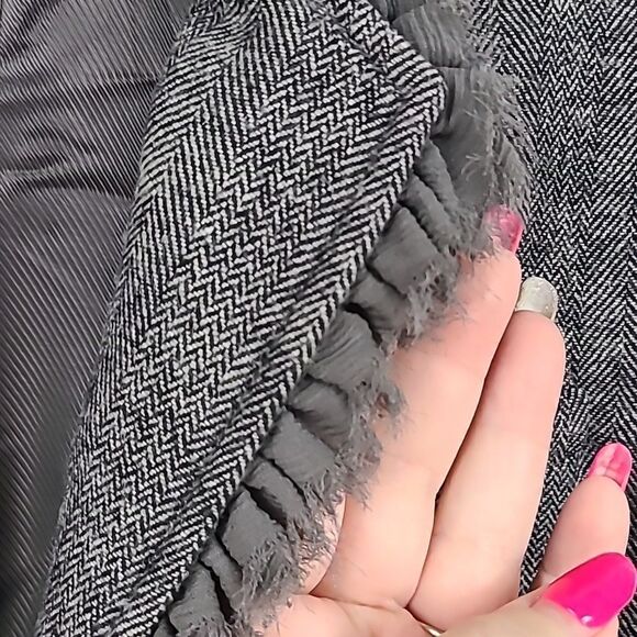 Banana Republic Wool Tweed Herringbone Ruffle Collar Blazer Gray Suit Jacket 0 - Picture 4 of 16